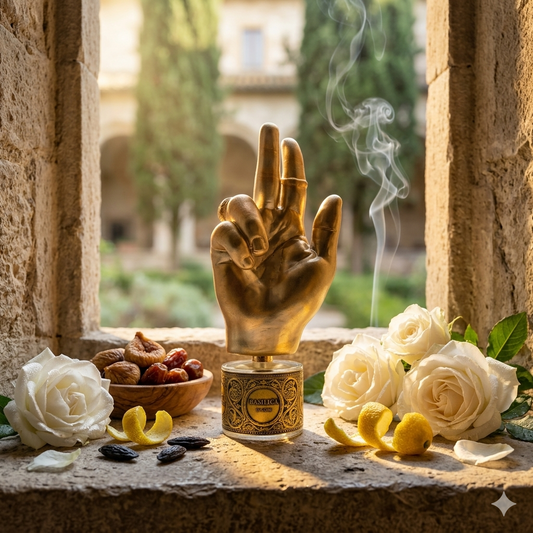 Frasco de Filippo Sorcinelli Basilica di Assisi en un claustro italiano con incienso, bergamota, frutos secos y ámbar, estilo Casa Flores.
