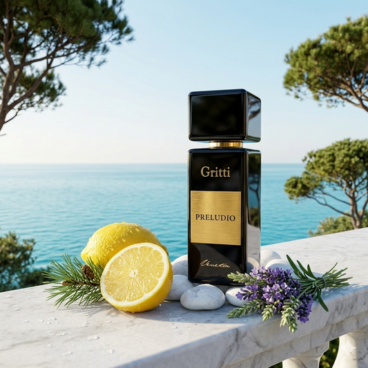 Frasco turquesa de Gritti Preludio frente al mar Mediterráneo, estilo Casa Flores.